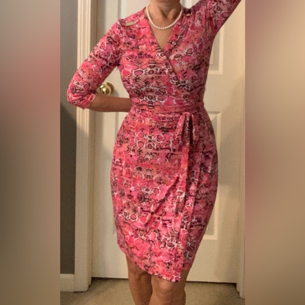 Calvin Kline Pink Floral Wrap Dress